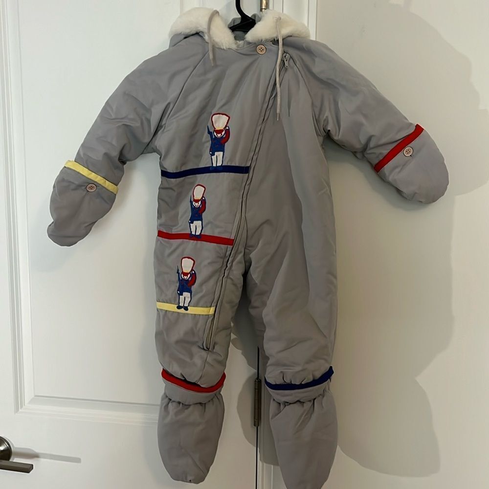 Mighty Mac Vintage Sewn Toy Soldiers Boys Gray Complete Snowsuit 12 Month Infant